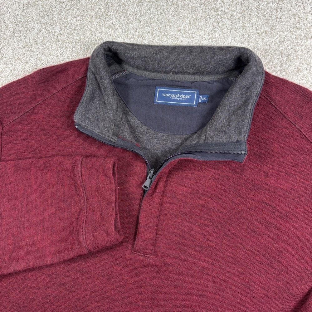 Vineyard Vines Pullover Mens XXL Burgundy Merino Wool Blend Quarter Zip Heather